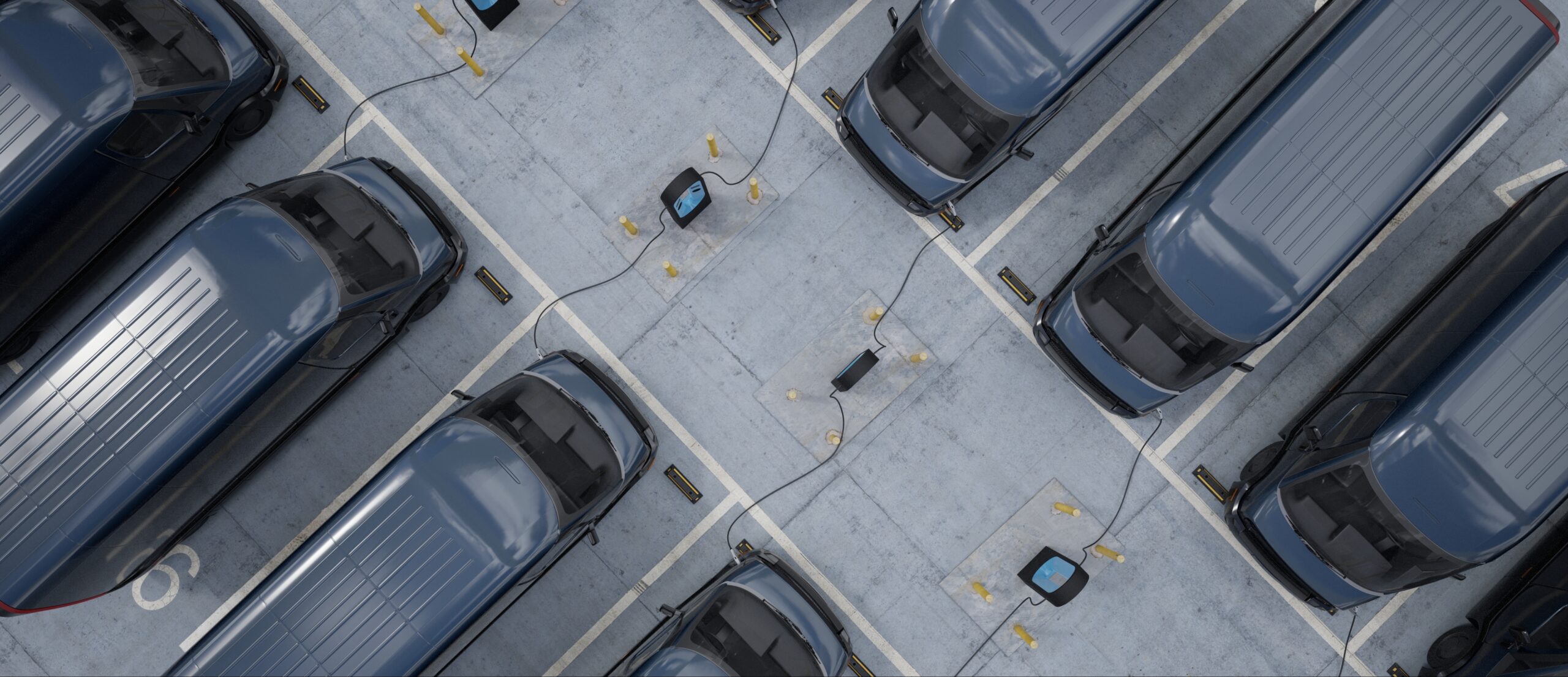 Overhead,Shot,Of,Electric,Ev,Delivery,Vans,Are,Being,Charged